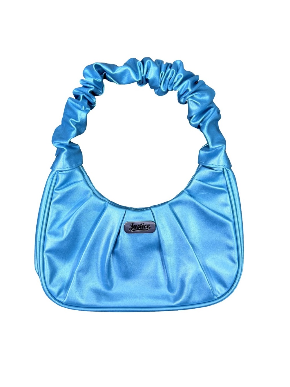 Justice Blue Satin Y2K Scrunch Handle Shoulder Bag - 10” x 7” x 2”